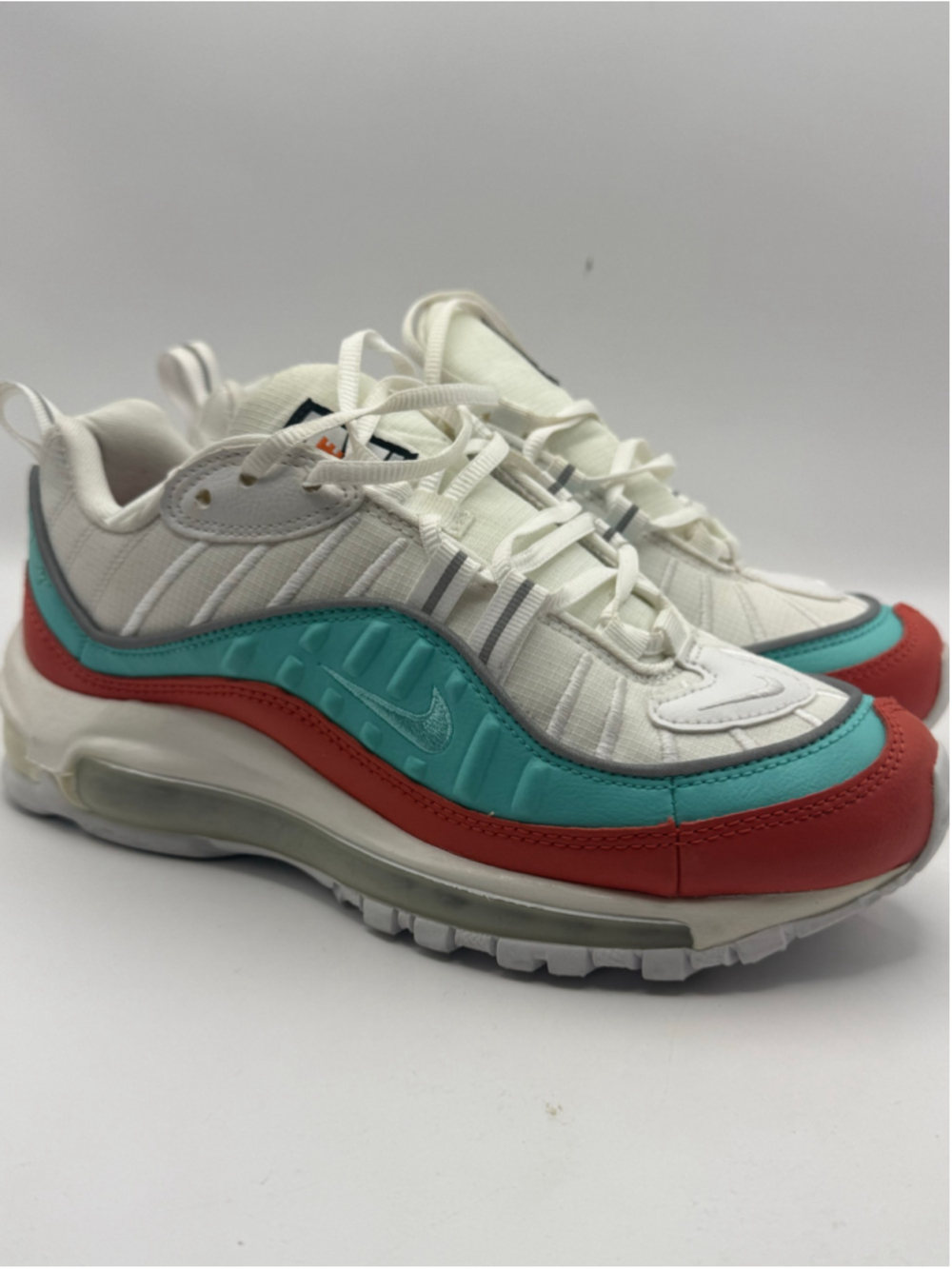 Nike Air Max 98 AT6640-801 Women’s Size 6 White Teal Red Sneakers 2019